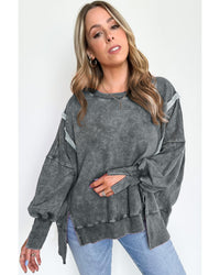 Thumbnail for Azura Exchange Relaxed Fit Acid Wash Pullover Sweatshirt with Slit Details - L