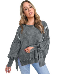 Thumbnail for Azura Exchange Relaxed Fit Acid Wash Pullover Sweatshirt with Slit Details - L