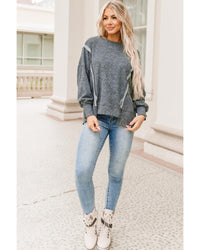 Thumbnail for Azura Exchange Relaxed Fit Acid Wash Pullover Sweatshirt with Slit Details - L