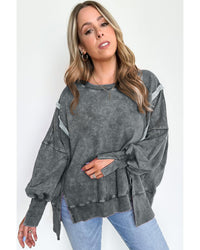 Thumbnail for Azura Exchange Relaxed Fit Acid Wash Pullover Sweatshirt with Slit Details - S