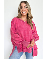 Thumbnail for Azura Exchange Relaxed Fit Acid Wash Pullover Sweatshirt with Slit Details - XL