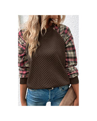 Thumbnail for Azura Exchange Plaid Raglan Sleeve Sweatshirt - S