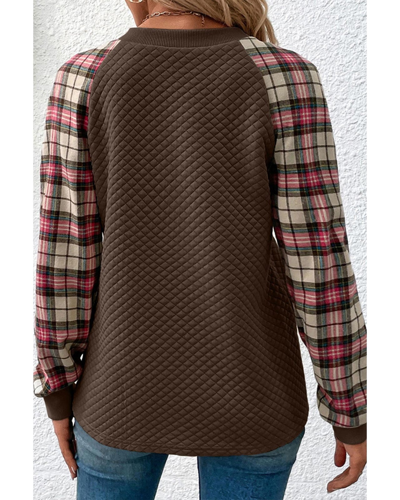 Azura Exchange Plaid Raglan Sleeve Sweatshirt - S