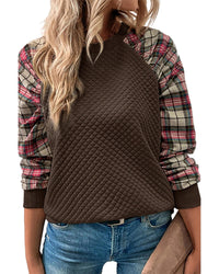 Thumbnail for Azura Exchange Plaid Raglan Sleeve Sweatshirt - S