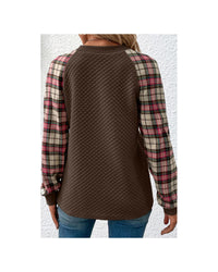 Thumbnail for Azura Exchange Plaid Raglan Sleeve Sweatshirt - S