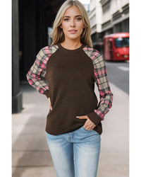 Thumbnail for Azura Exchange Plaid Raglan Sleeve Sweatshirt - S