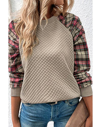 Thumbnail for Azura Exchange Plaid Raglan Sleeve Sweatshirt - S