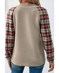 Thumbnail for Azura Exchange Plaid Raglan Sleeve Sweatshirt - S