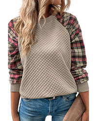 Thumbnail for Azura Exchange Plaid Raglan Sleeve Sweatshirt - S