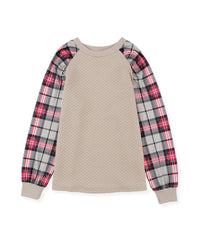 Thumbnail for Azura Exchange Plaid Raglan Sleeve Sweatshirt - S