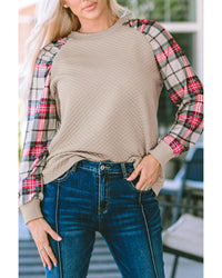 Thumbnail for Azura Exchange Plaid Raglan Sleeve Sweatshirt - S