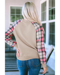 Thumbnail for Azura Exchange Plaid Raglan Sleeve Sweatshirt - S