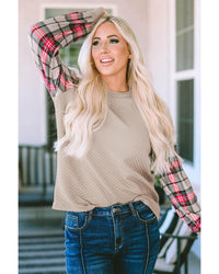 Thumbnail for Azura Exchange Plaid Raglan Sleeve Sweatshirt - S