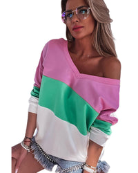 Thumbnail for Azura Exchange Color Block Ribbed V-Neck Sweatshirt - M