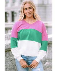 Thumbnail for Azura Exchange Color Block Ribbed V-Neck Sweatshirt - M