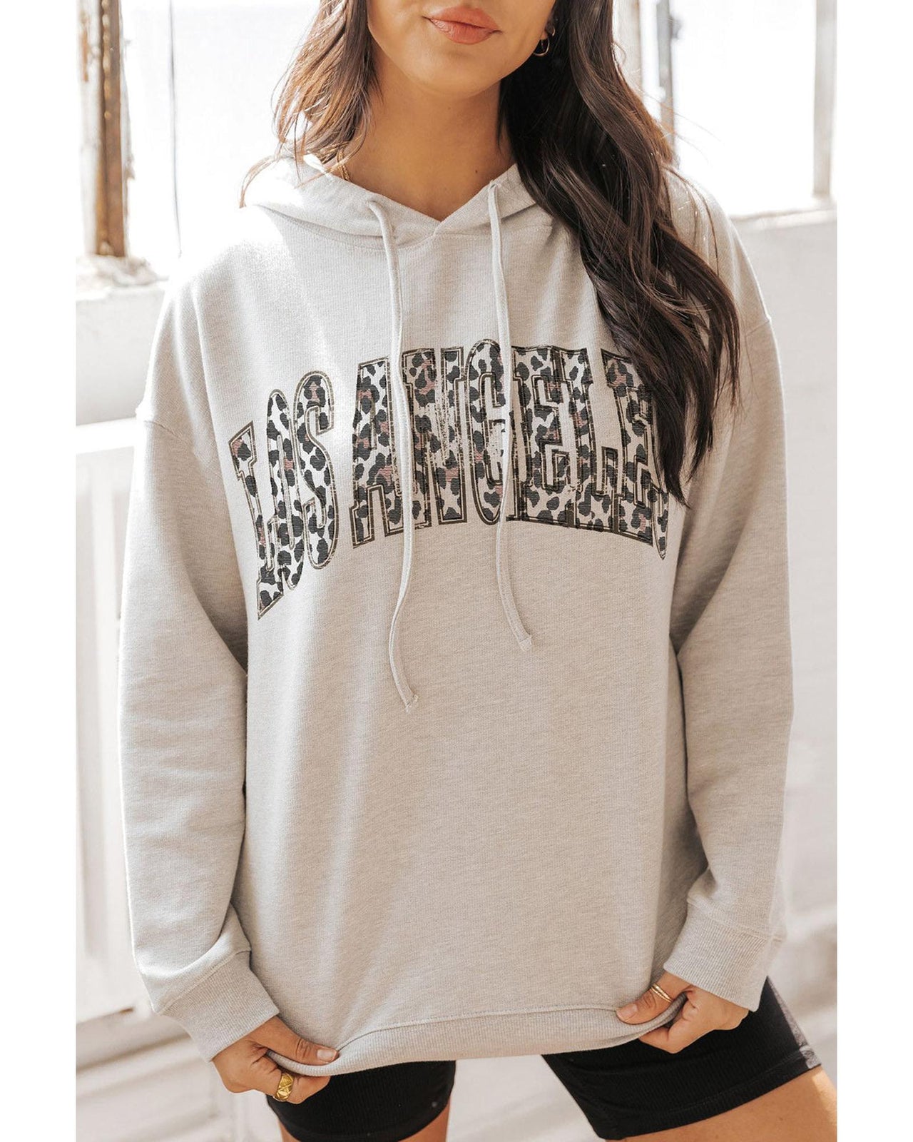 Azura Exchange Leopard Letter Graphic Hooded Sweatshirt - M