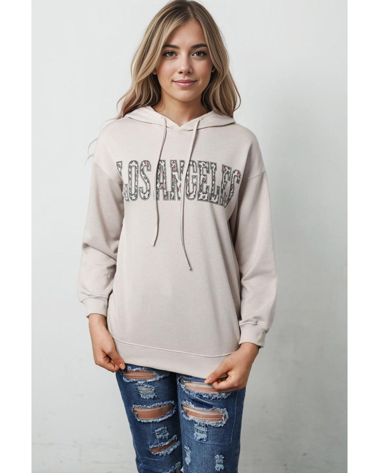 Azura Exchange Leopard Letter Graphic Hooded Sweatshirt - M