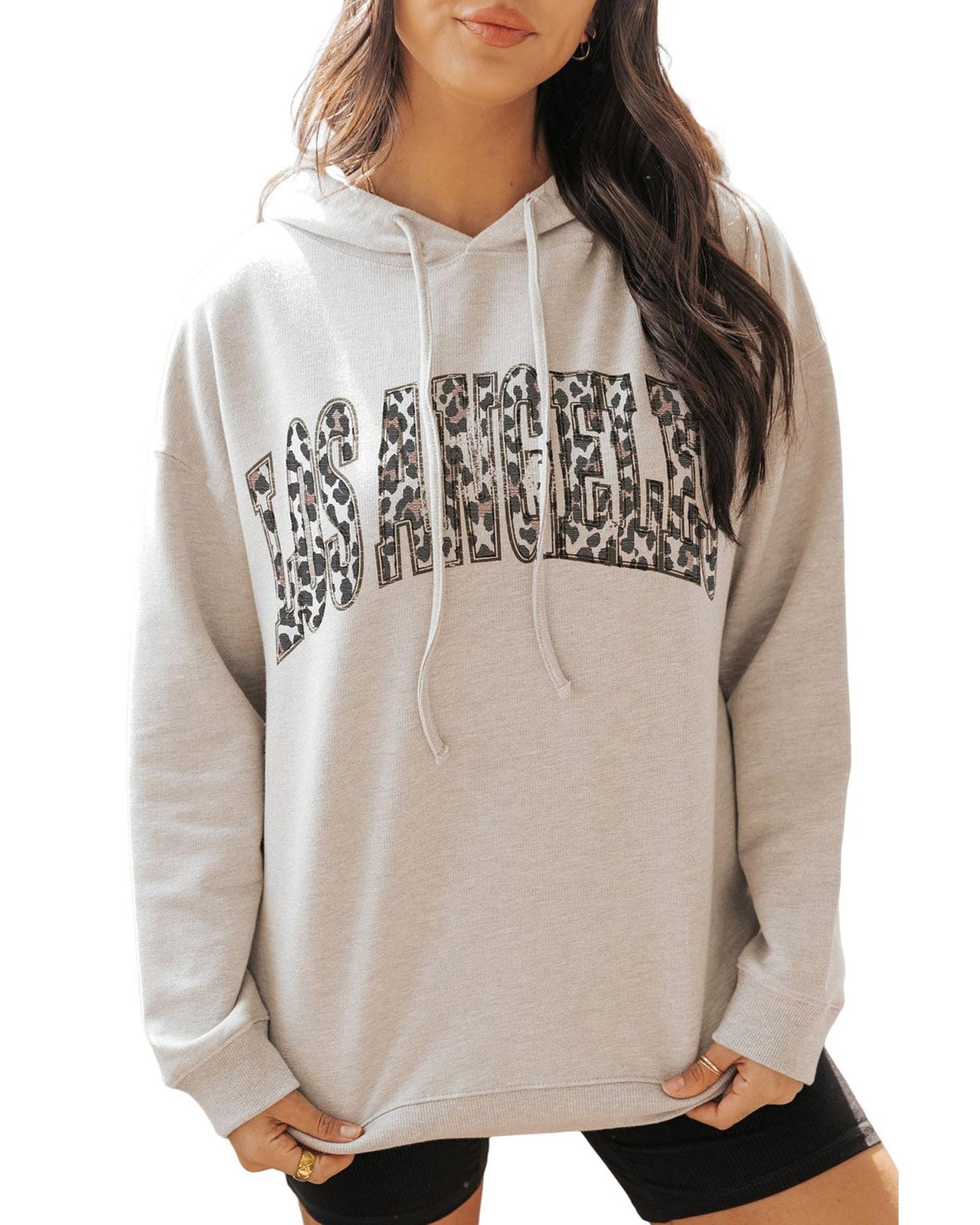 Azura Exchange Leopard Letter Graphic Hooded Sweatshirt - M