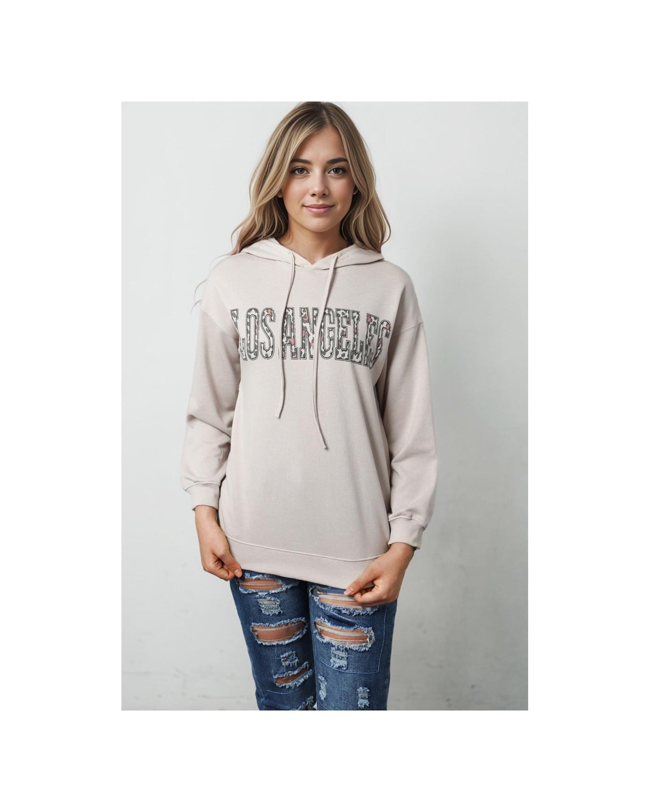 Azura Exchange Leopard Letter Graphic Hooded Sweatshirt - M