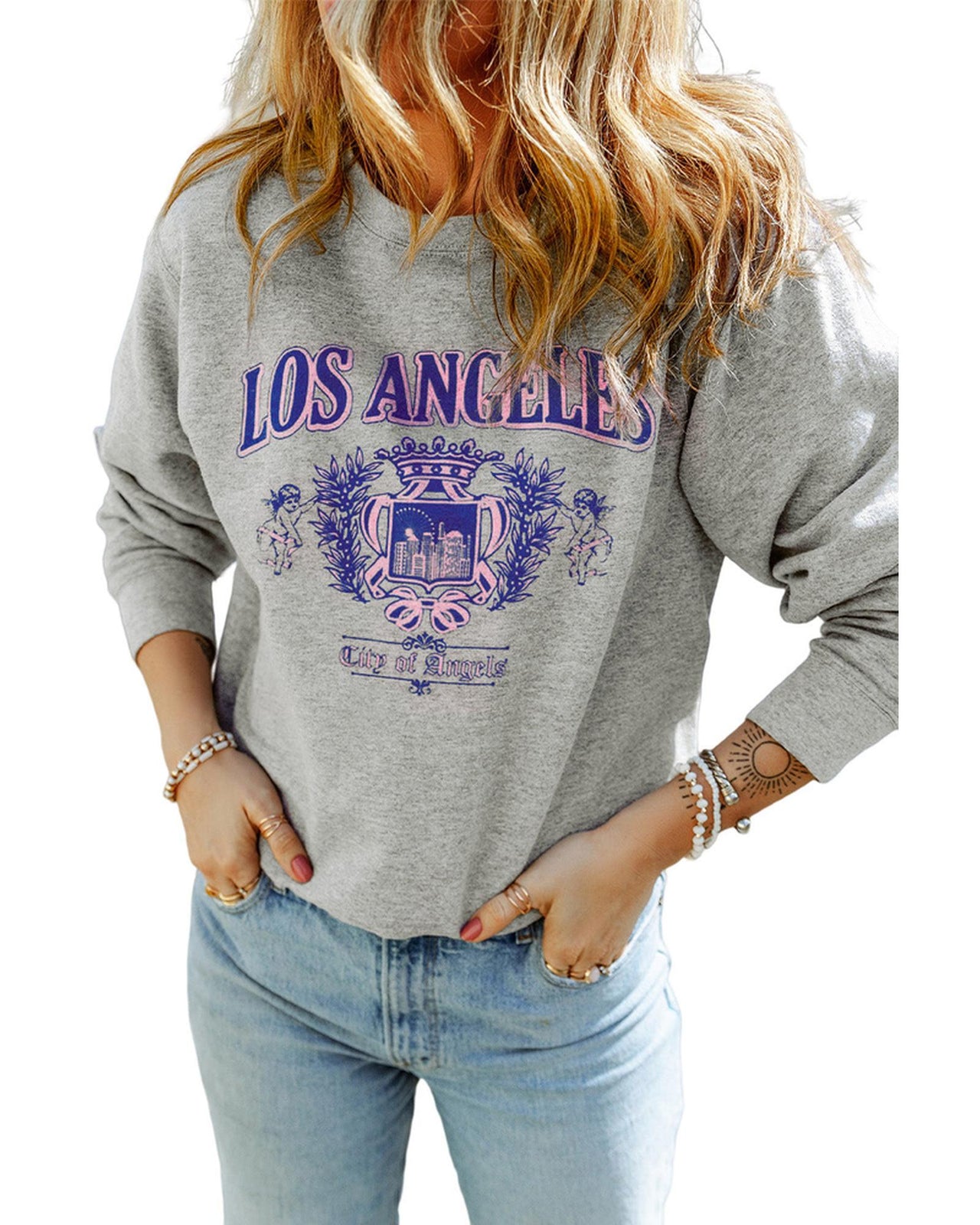 Azura Exchange LOS ANGELES Graphic Crew Neck Sweatshirt - L