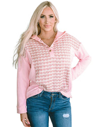 Thumbnail for Azura Exchange Striped Tweed Patchwork Button Hoodie - S