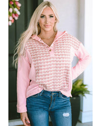 Thumbnail for Azura Exchange Striped Tweed Patchwork Button Hoodie - S