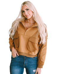 Thumbnail for Azura Exchange Exposed Seam Sweatshirt with Zip Collar and Big Flap Pocket - S