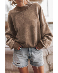 Thumbnail for Azura Exchange Relaxed Brown Crew Neck Sweatshirt with Drop Shoulder Design - L