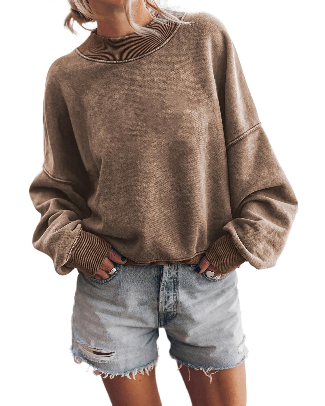 Azura Exchange Relaxed Brown Crew Neck Sweatshirt with Drop Shoulder Design - L