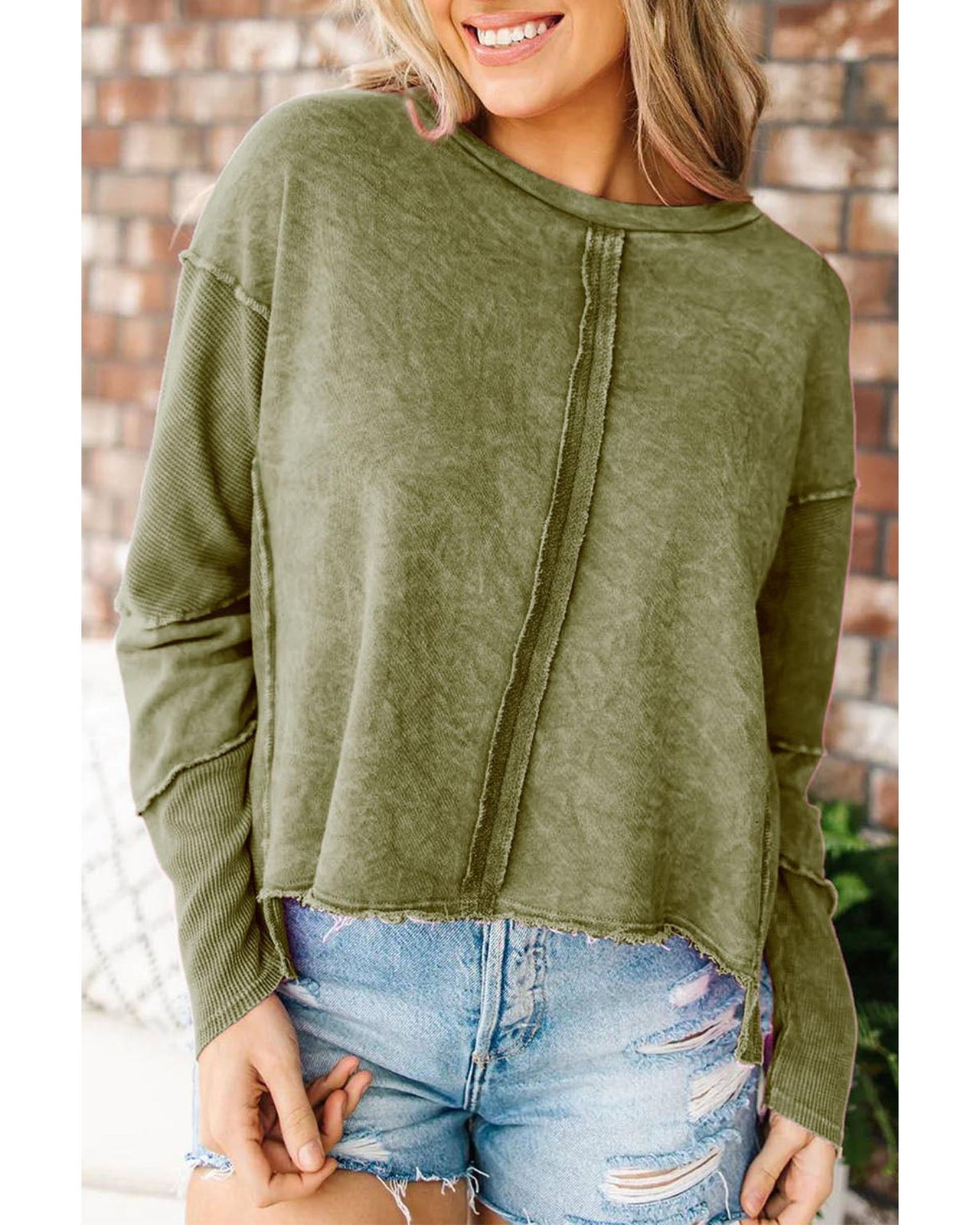 Azura Exchange Green High Low Raw Edge Sweatshirt - 2XL