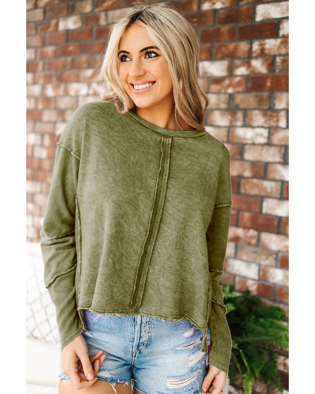 Azura Exchange Green High Low Raw Edge Sweatshirt - 2XL