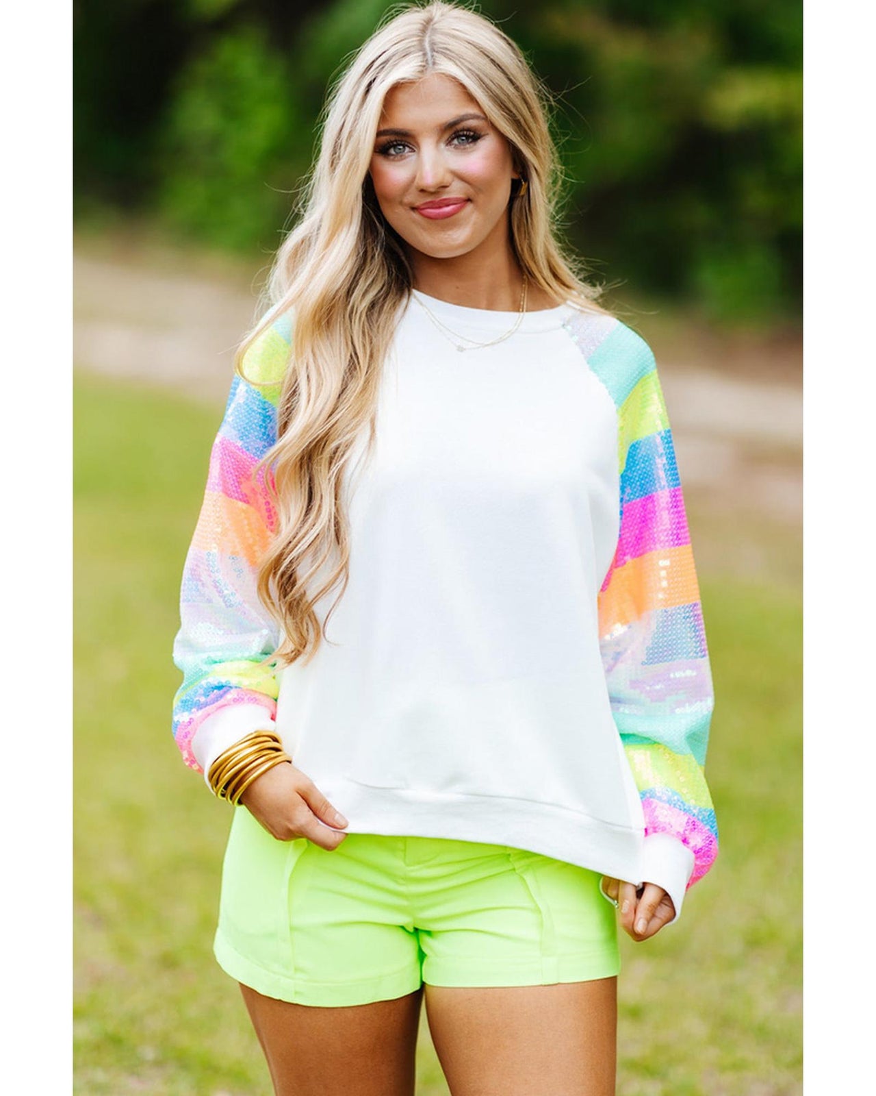 Azura Exchange Color Block Sequin Raglan Sleeve Sweatshirt - L