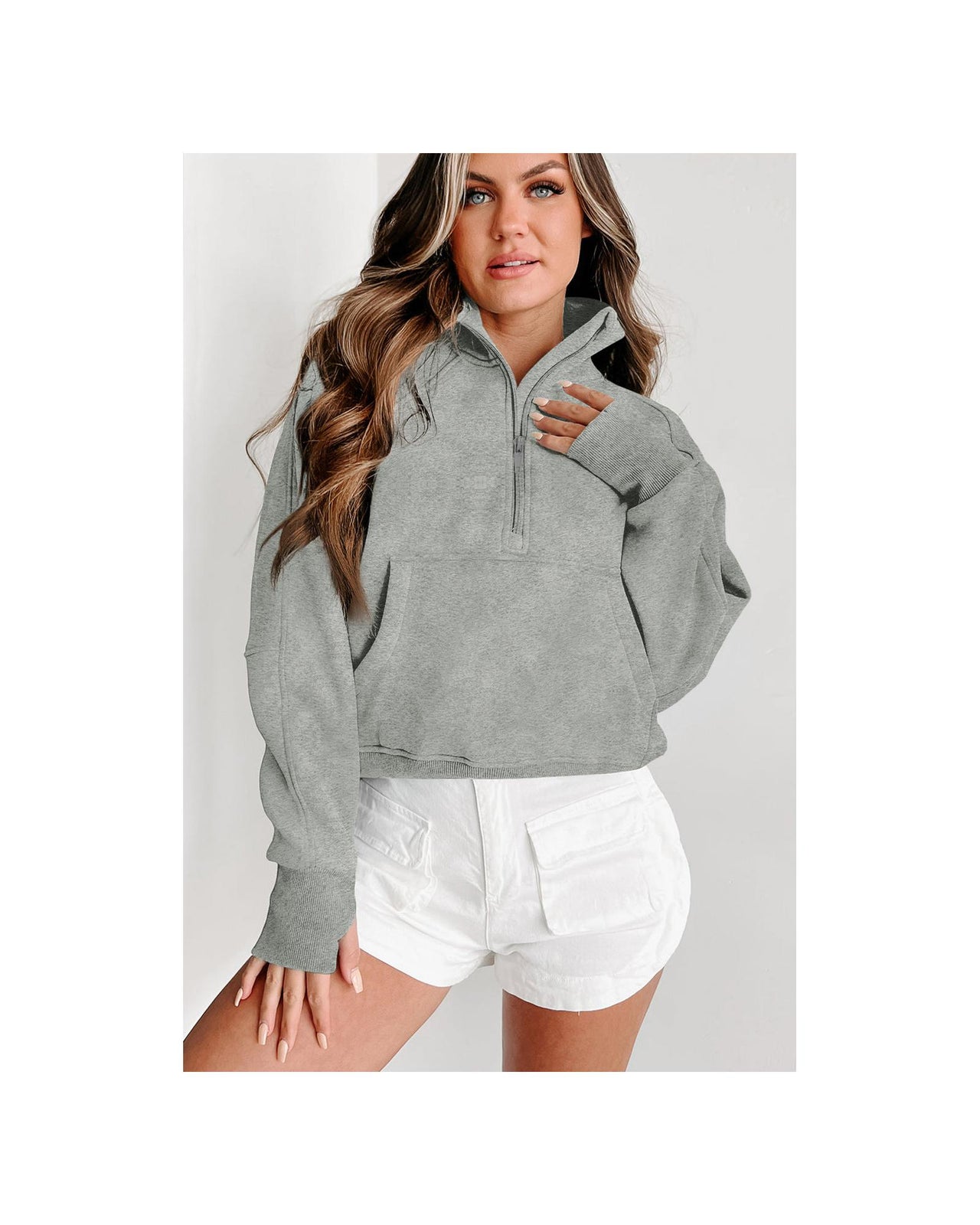 Azura Exchange Stand Collar Ribbed Sleeve Sweatshirt - L