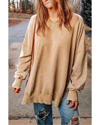 Thumbnail for Azura Exchange Oversized Khaki Drop Shoulder Sweatshirt - L