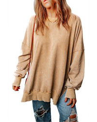 Thumbnail for Azura Exchange Oversized Khaki Drop Shoulder Sweatshirt - L