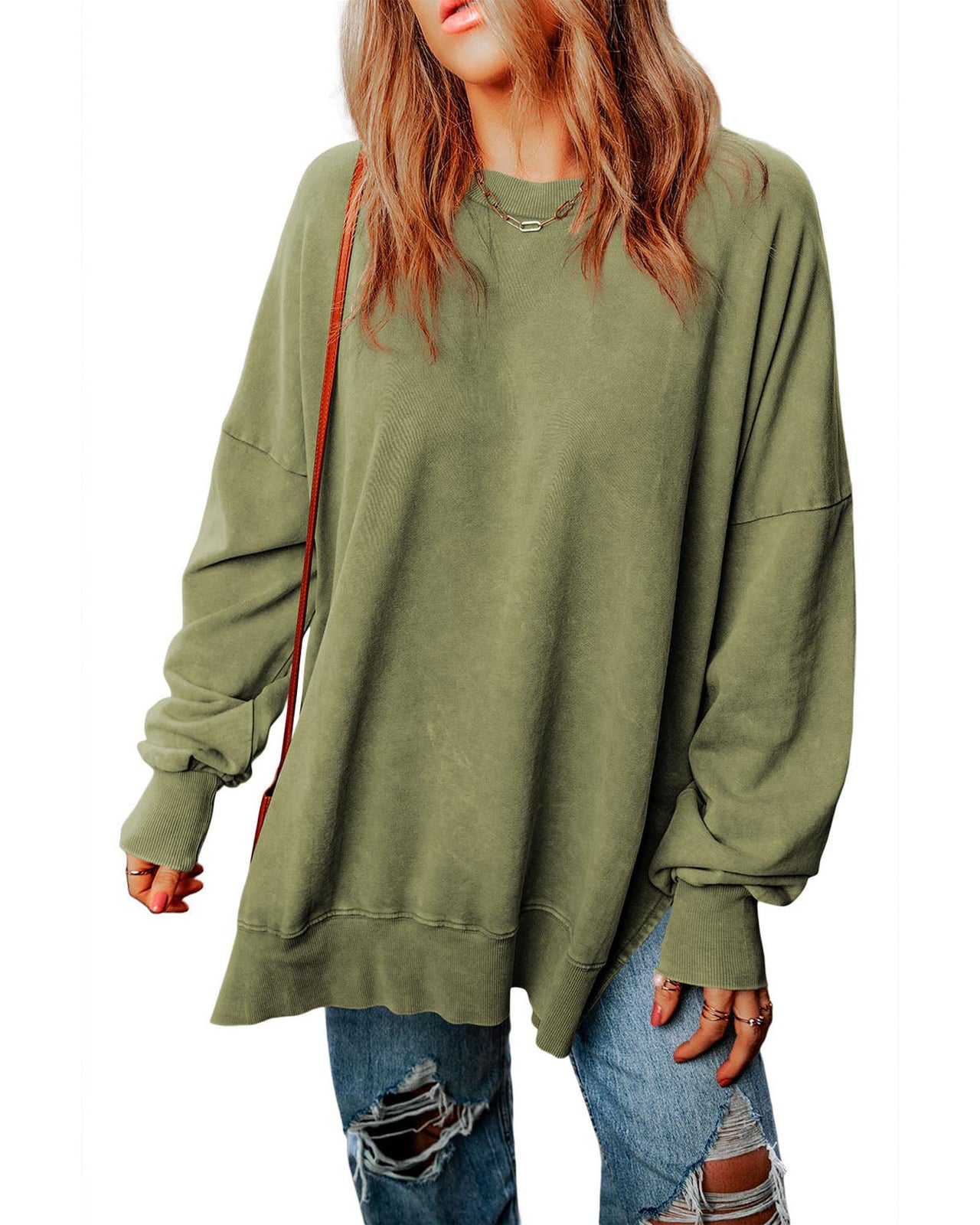 Azura Exchange Oversized Ribbed Trim Sweatshirt - L