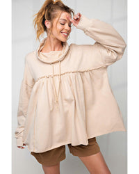 Thumbnail for Azura Exchange Frill Exposed Seam Cowl Neck Oversized Sweatshirt - L