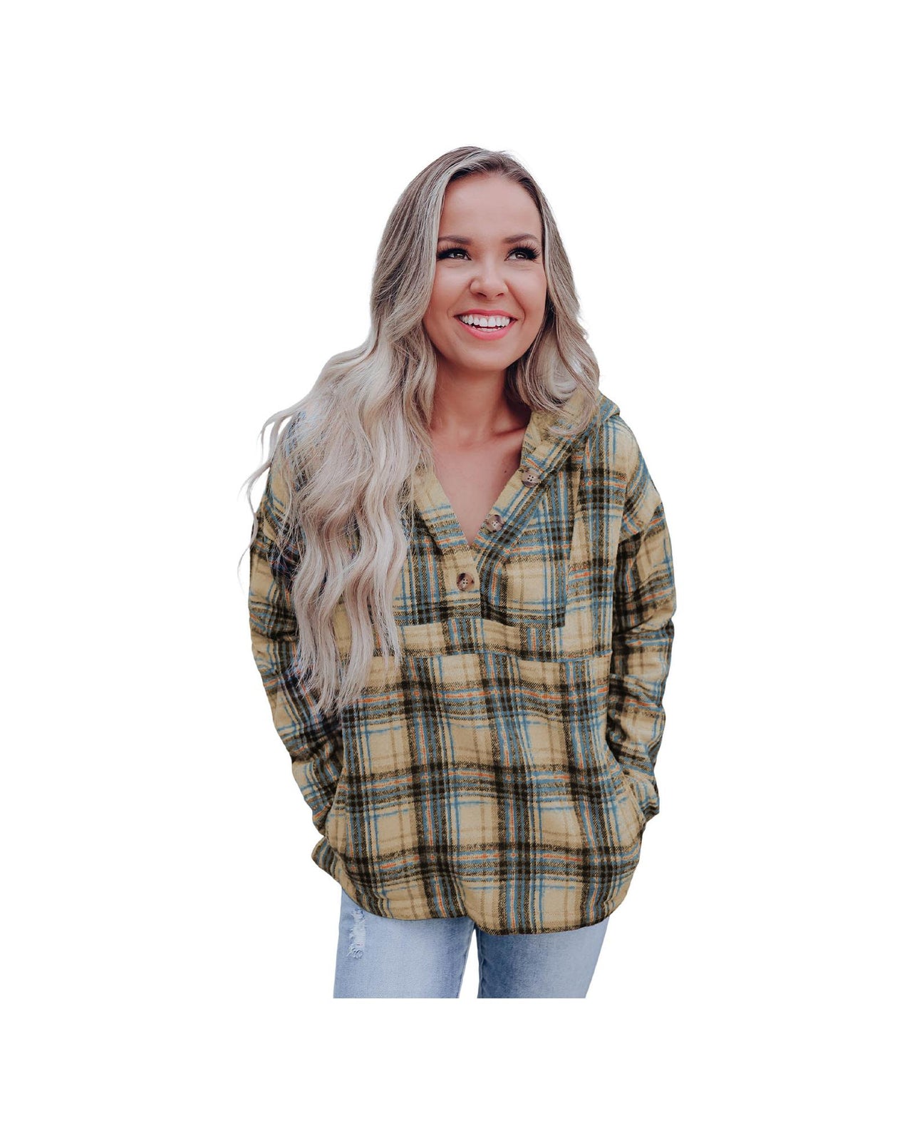 Azura Exchange Button Neck Pocketed Pullover Hoodie - XL