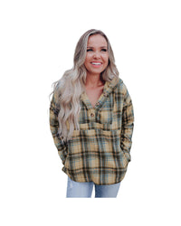 Thumbnail for Azura Exchange Button Neck Pocketed Pullover Hoodie - XL