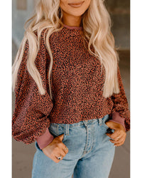 Thumbnail for Azura Exchange Leopard Bubble Sleeve Pullover Sweatshirt - M