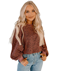 Thumbnail for Azura Exchange Leopard Bubble Sleeve Pullover Sweatshirt - M