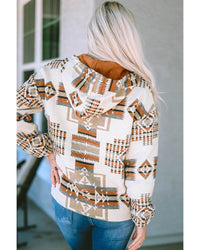 Thumbnail for Azura Exchange Beige Aztec Print Half-Zip Hoodie with Kangaroo Pocket - L