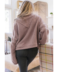 Thumbnail for Azura Exchange Dusty Pink Collared Half Zip Fluffy Sweatshirt - L