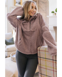 Thumbnail for Azura Exchange Dusty Pink Collared Half Zip Fluffy Sweatshirt - L