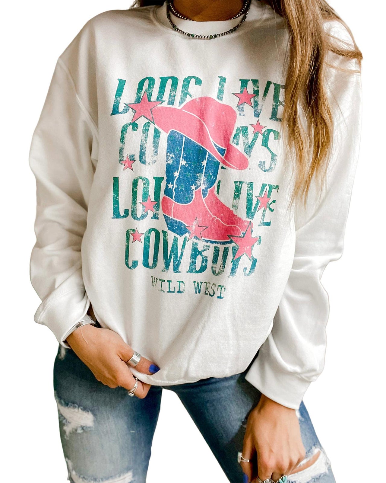 Azura Exchange LONG LIVE COWBOY WILD WEST Sweatshirt - L