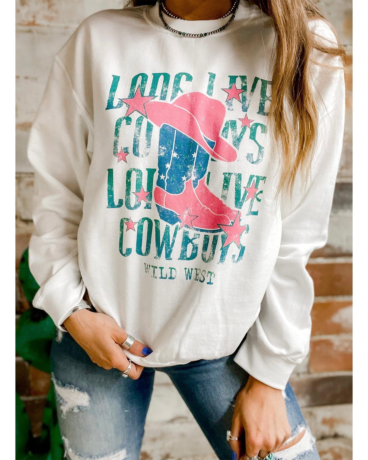 Azura Exchange LONG LIVE COWBOY WILD WEST Sweatshirt - M