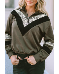 Thumbnail for Azura Exchange Leopard Contrast Splicing Quarter Zip Sweatshirt - L