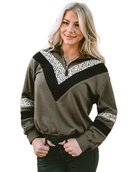 Thumbnail for Azura Exchange Leopard Contrast Splicing Quarter Zip Sweatshirt - L