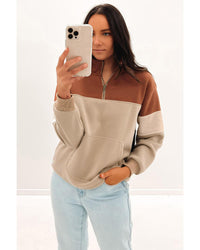 Thumbnail for Azura Exchange Color Block Zip Mock Neck Pocketed Sweatshirt - L