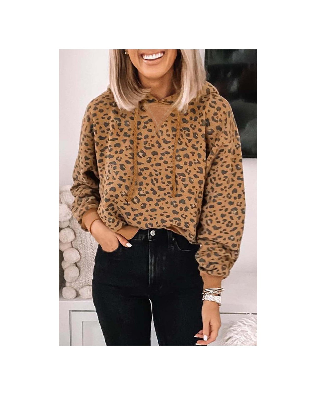 Azura Exchange Leopard Long Sleeve Cropped Hoodie - M